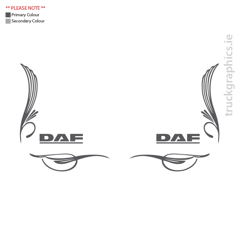thumbnail image 2 of Custom Color DAF Style Truck Window Decals - Glossy Corner Stickers (Pair, Any Color) 2 of 4